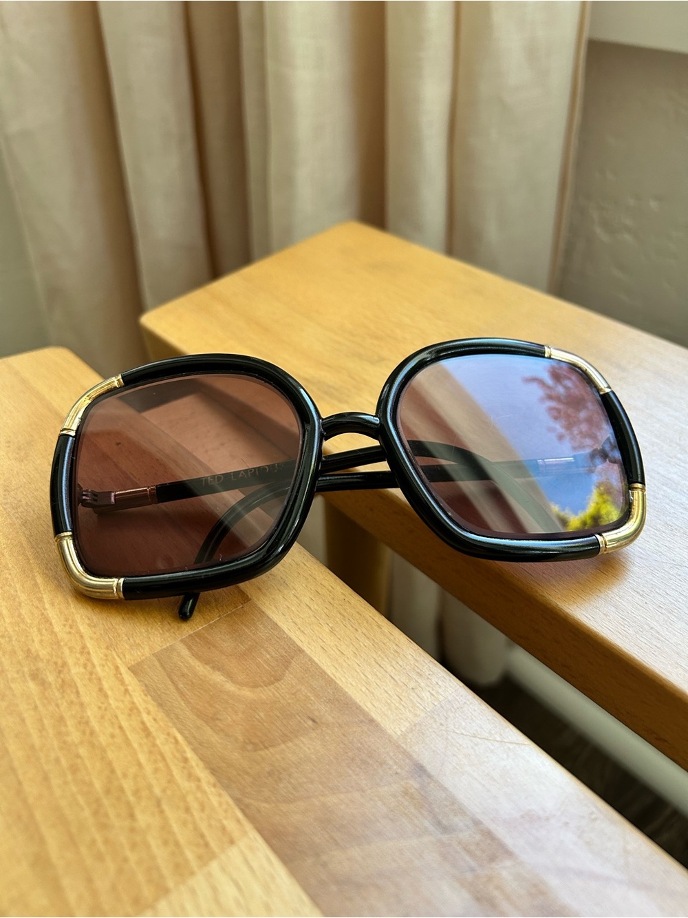 Vintage 70’s Ted Lapidus Oversized Sunglasses Black and Gold Made in France - Picture 2 of 6